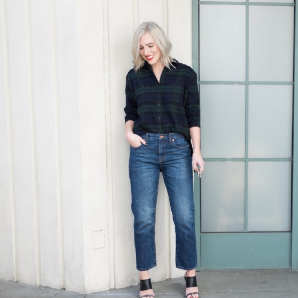 Madewell - Flannel Oversized Classic Boyfriend Shirt F5938: Dark Plaid Watch: XS